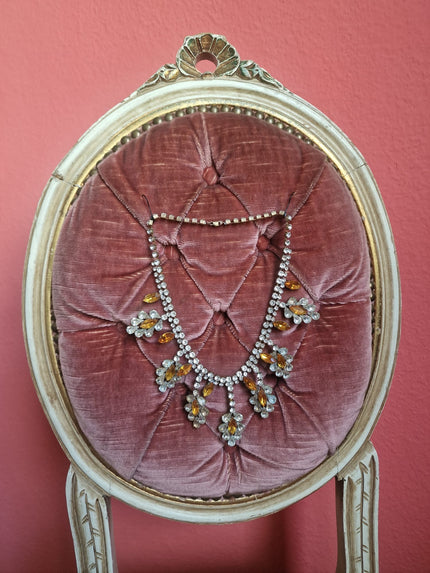 1940s Amber Sunburst Necklace | Vintage Statement Rhinestone Jewelry