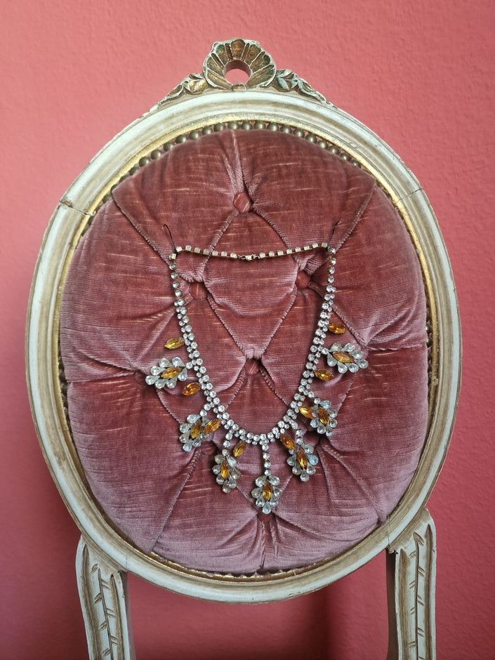 1940s Amber Sunburst Necklace | Vintage Statement Rhinestone Jewelry