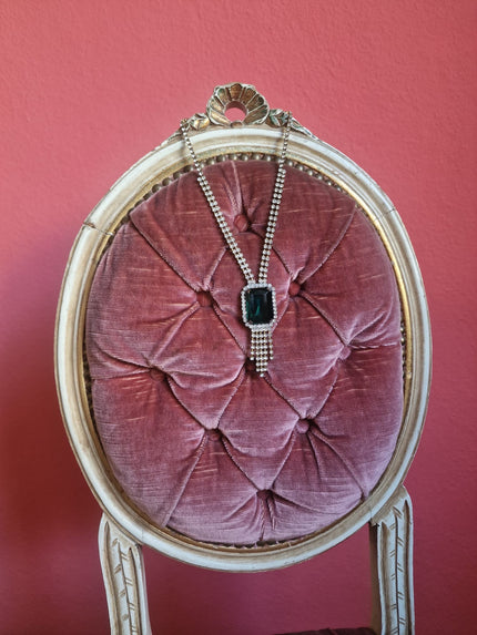 1940s Green Statement Necklace | Art Deco Rhinestone Vintage Jewelry