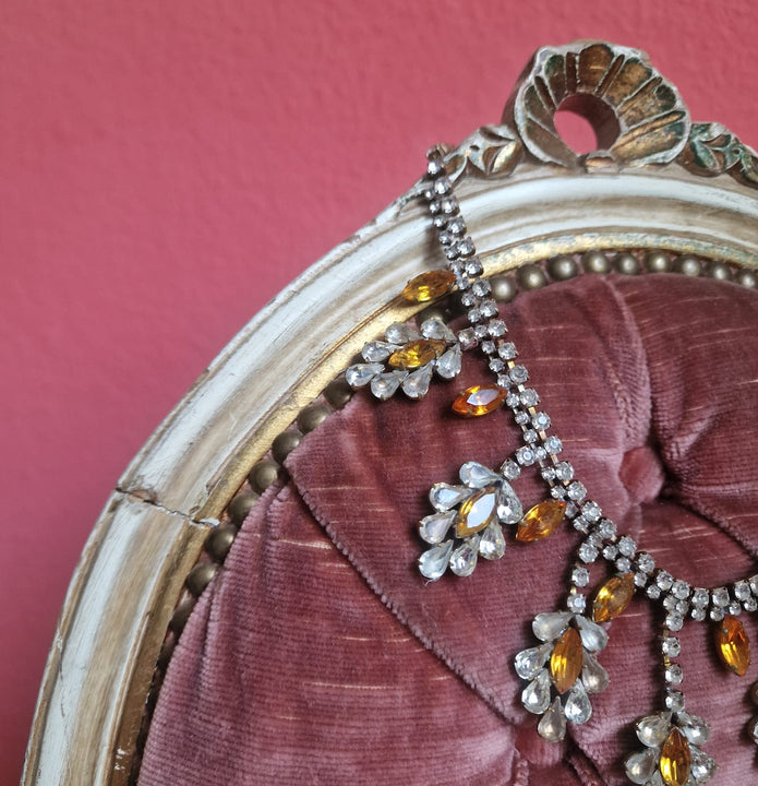 1940s Amber Sunburst Necklace | Vintage Statement Rhinestone Jewelry