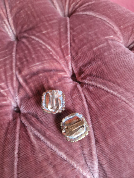 Sapphire Blue Square Crystal Stud Earrings with Rhinestone Halo – Vintage Elegant Statement