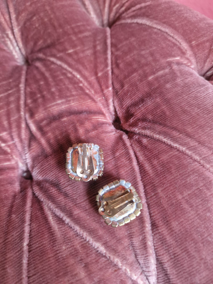 Sapphire Blue Square Crystal Stud Earrings with Rhinestone Halo – Vintage Elegant Statement