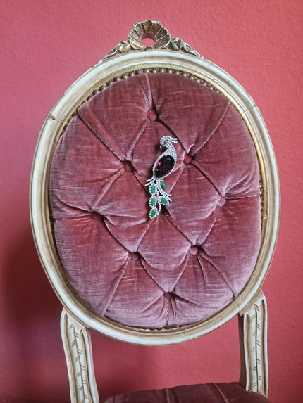 1950s Peacock Brooch | Amethyst & Rhinestone Vintage Pin