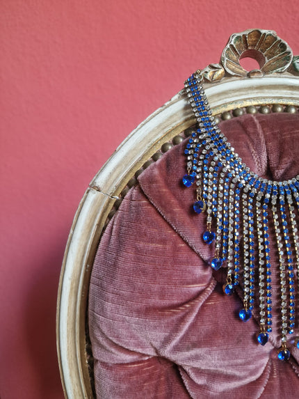 1950s Blue & White Stone Necklace | Vintage Adjustable Jewelry