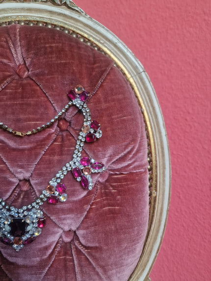 1940s Fuchsia Statement Necklace | Vintage Rhinestone Jewelry