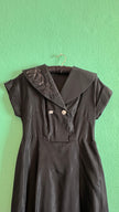 Vintage 1940s Black Silk Faille Sailor Collar Dress
