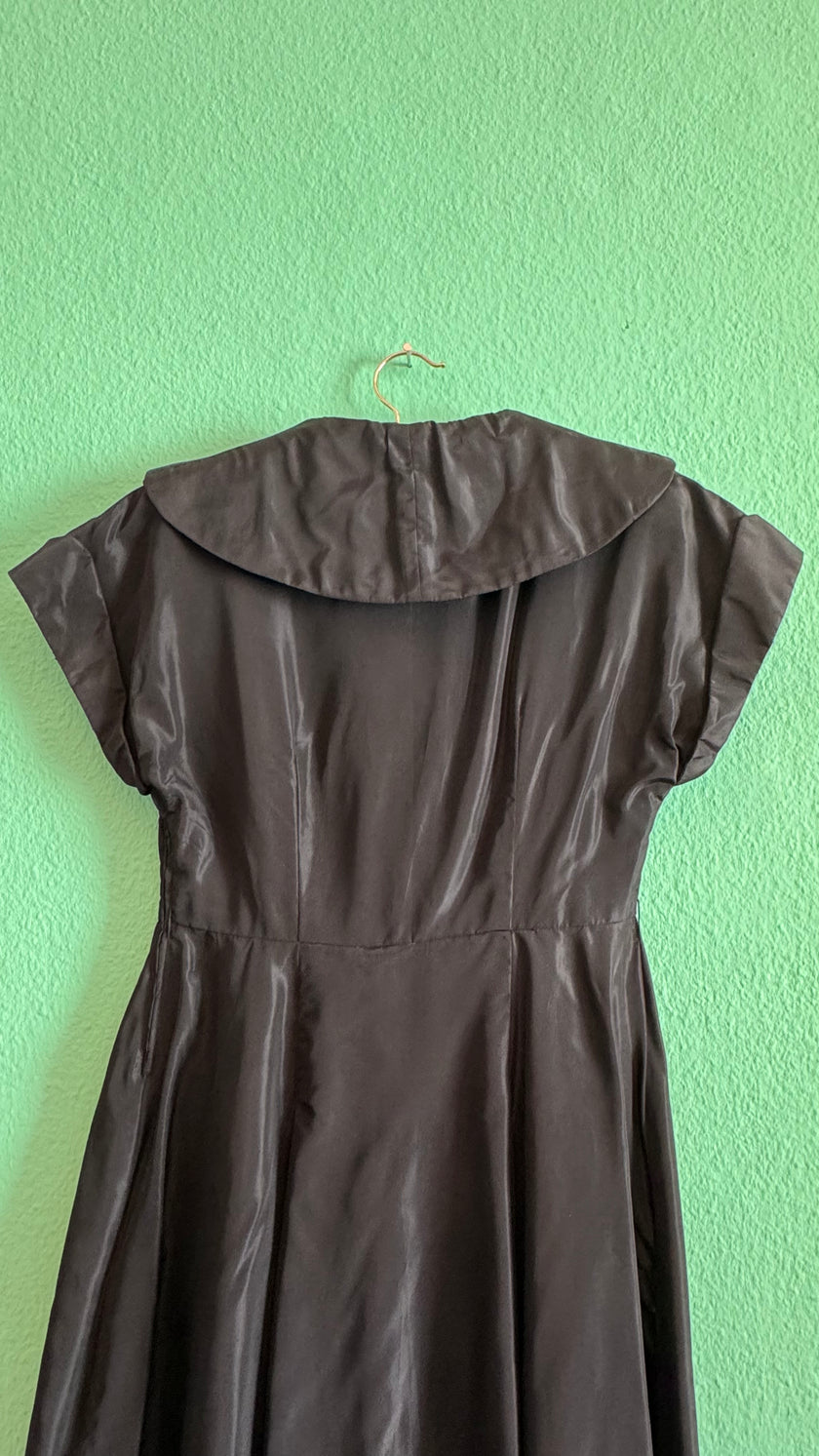 Vintage 1940s Black Silk Faille Sailor Collar Dress
