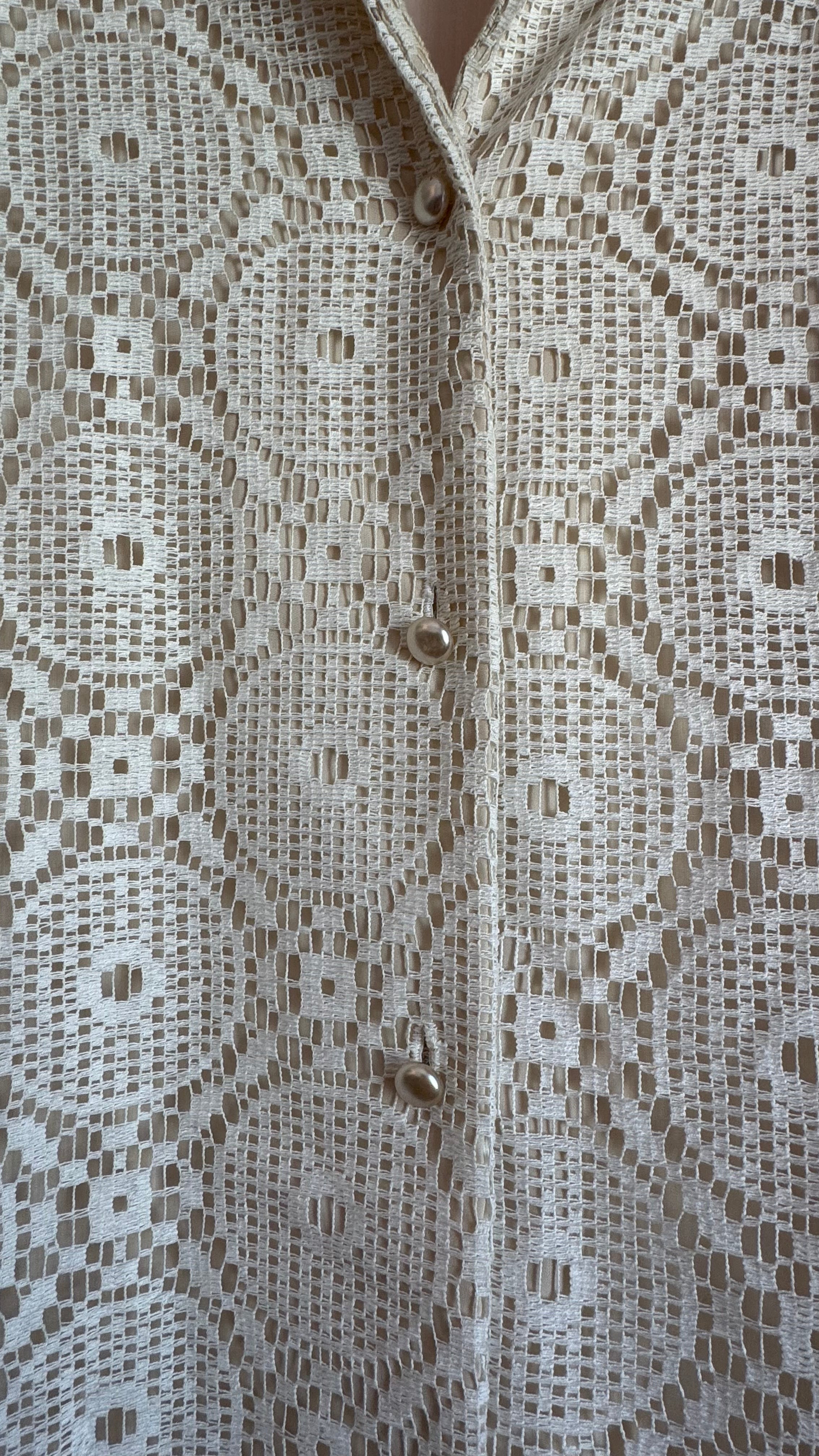 Vintage 1970s Ivory Crochet Lace Maxi Shirt Dress