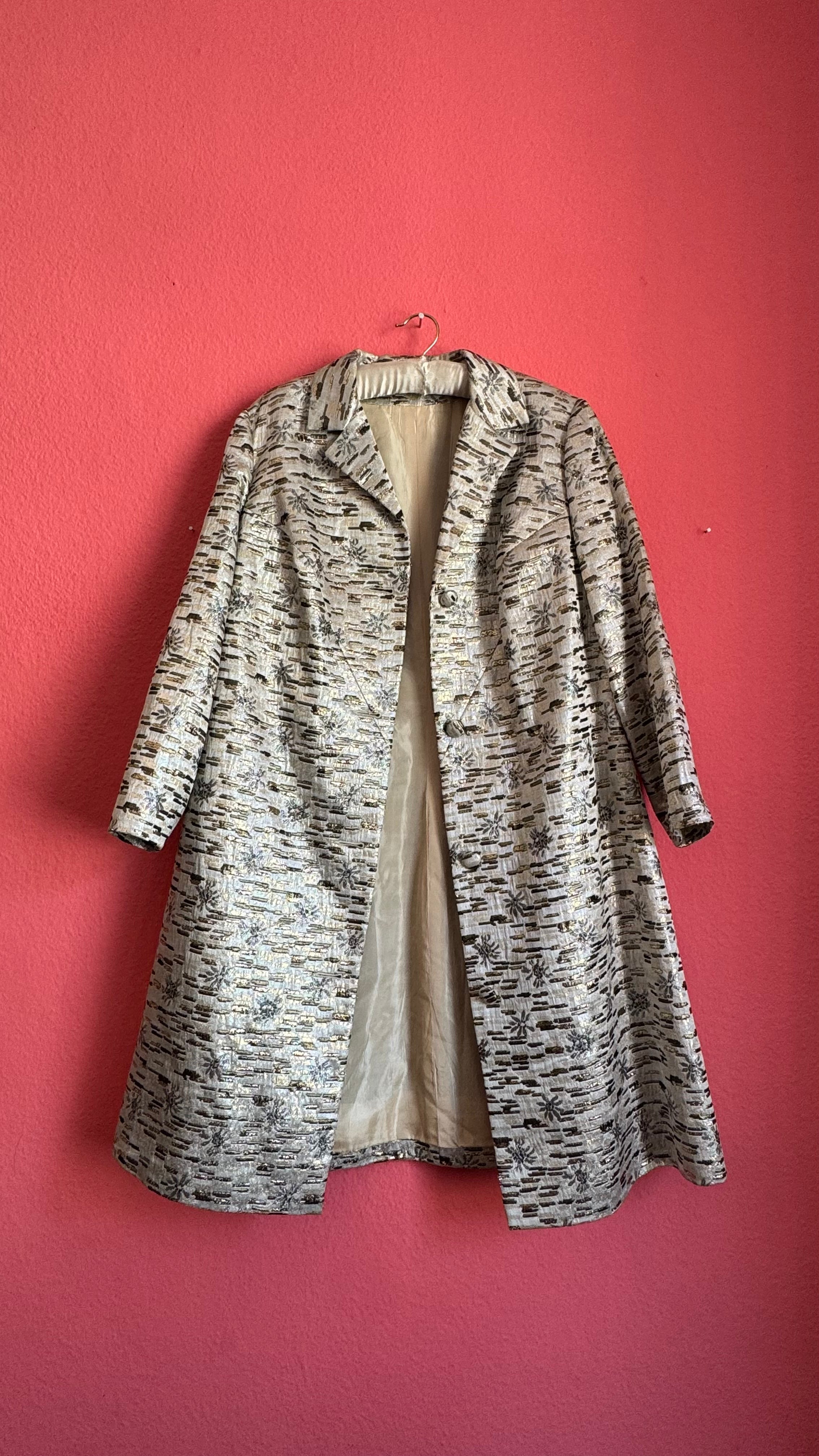 Vintage 1960s Silver Lurex Brocade Dress and Coat Set