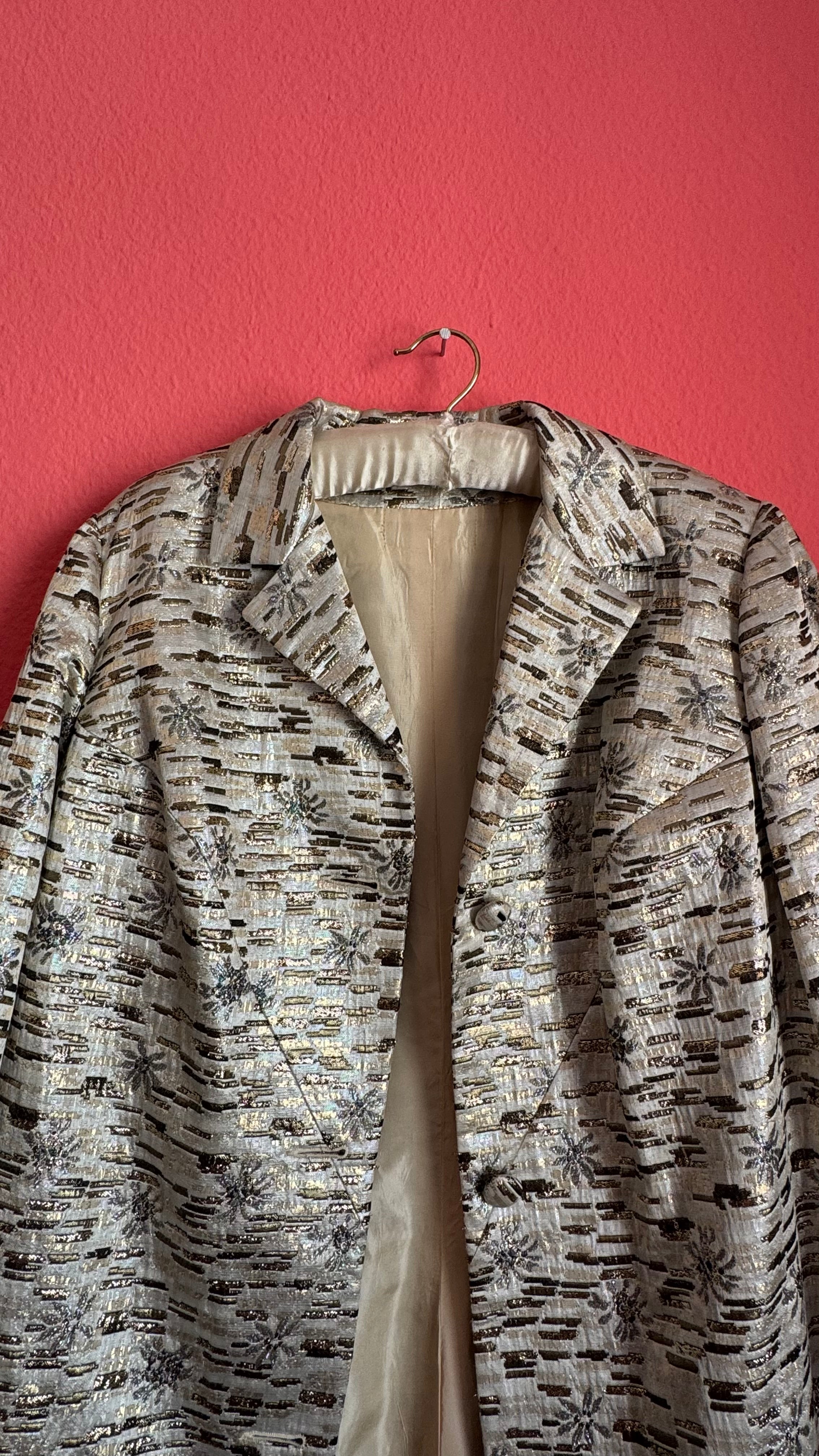 Vintage 1960s Silver Lurex Brocade Dress and Coat Set