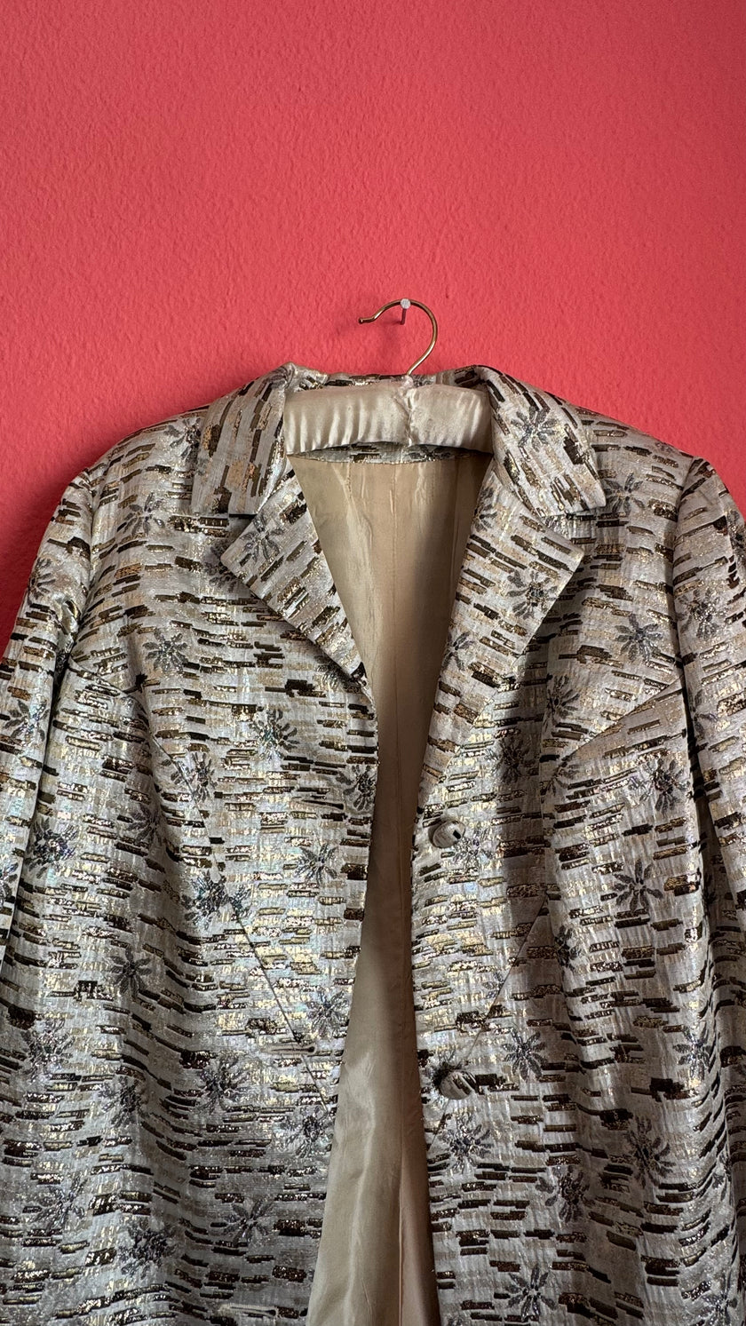Vintage 1960s Silver Lurex Brocade Dress and Coat Set