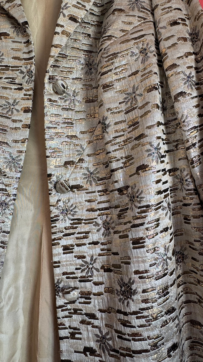 Vintage 1960s Silver Lurex Brocade Dress and Coat Set