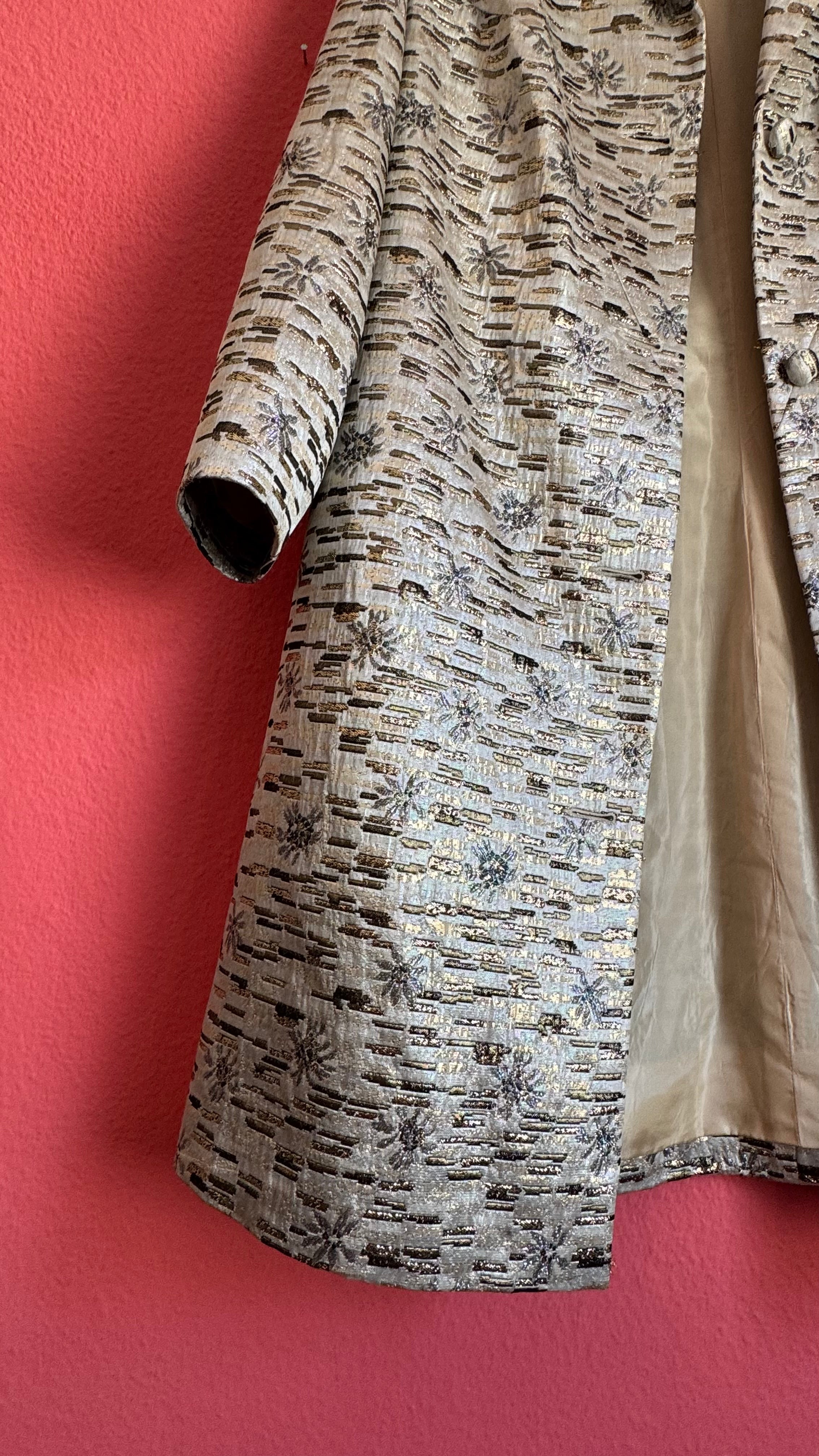 Vintage 1960s Silver Lurex Brocade Dress and Coat Set