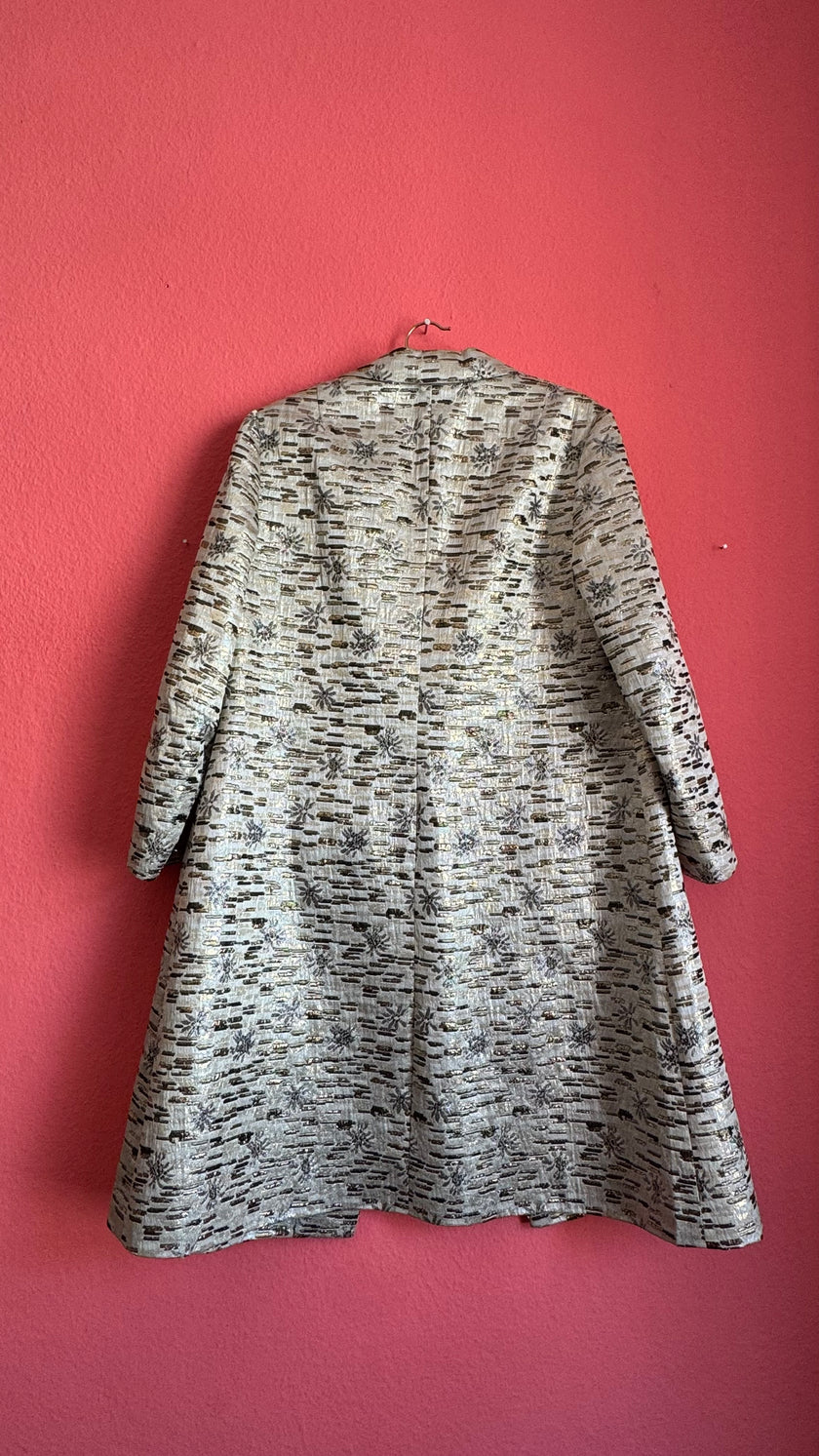 Vintage 1960s Silver Lurex Brocade Dress and Coat Set