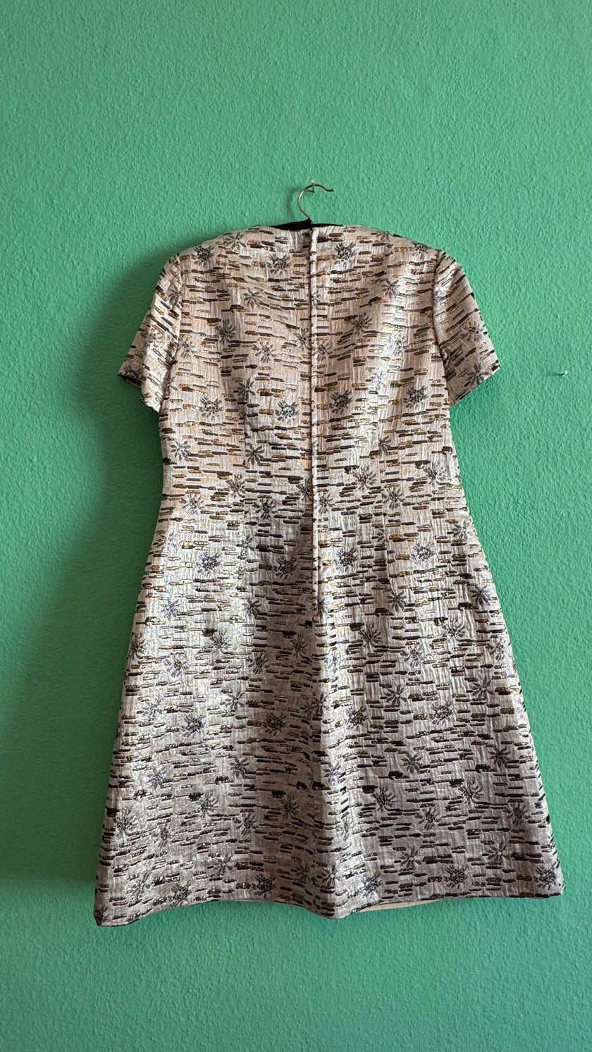 Vintage 1960s Silver Lurex Brocade Dress and Coat Set