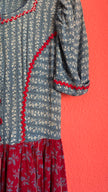 Vintage 1970s Blue and Burgundy Floral Folk Maxi Dress