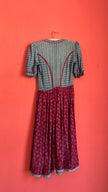 Vintage 1970s Blue and Burgundy Floral Folk Maxi Dress