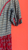 Vintage 1970s Blue and Burgundy Floral Folk Maxi Dress