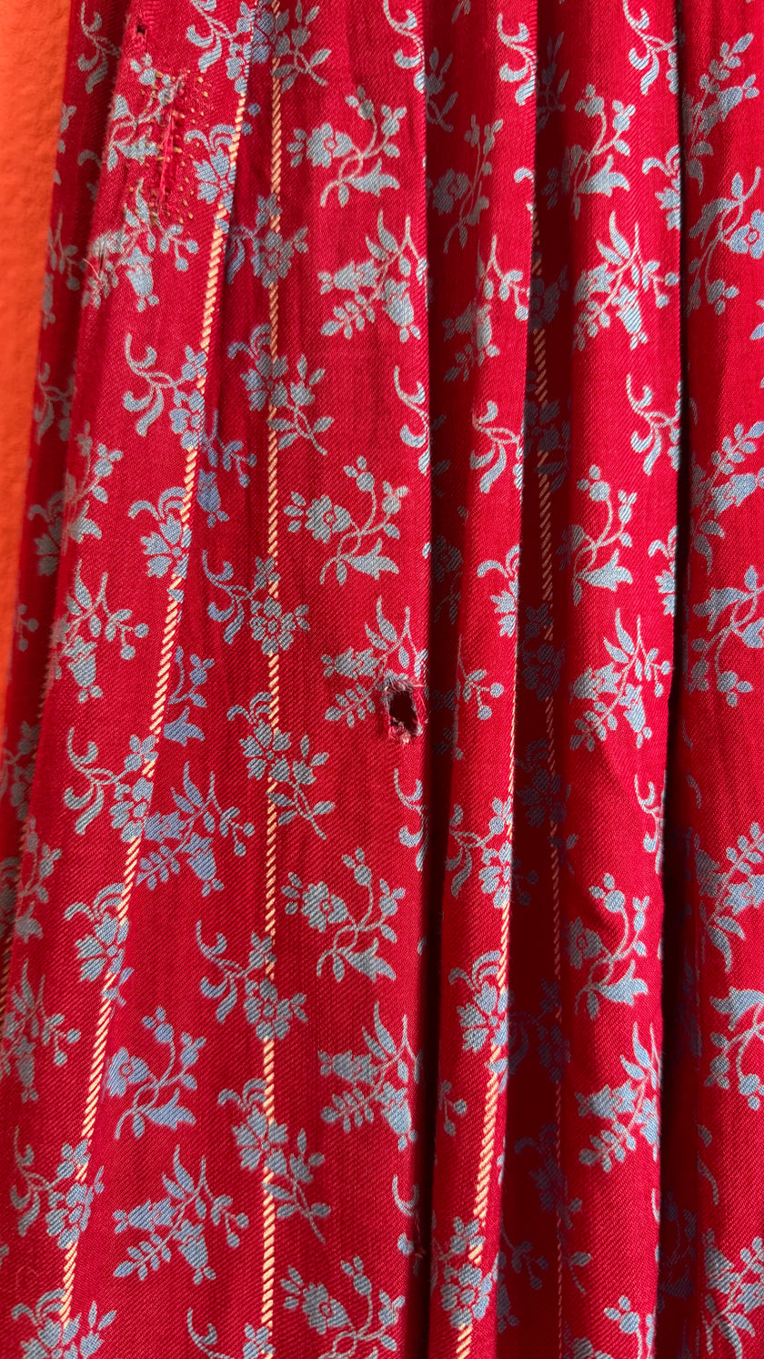 Vintage 1970s Blue and Burgundy Floral Folk Maxi Dress