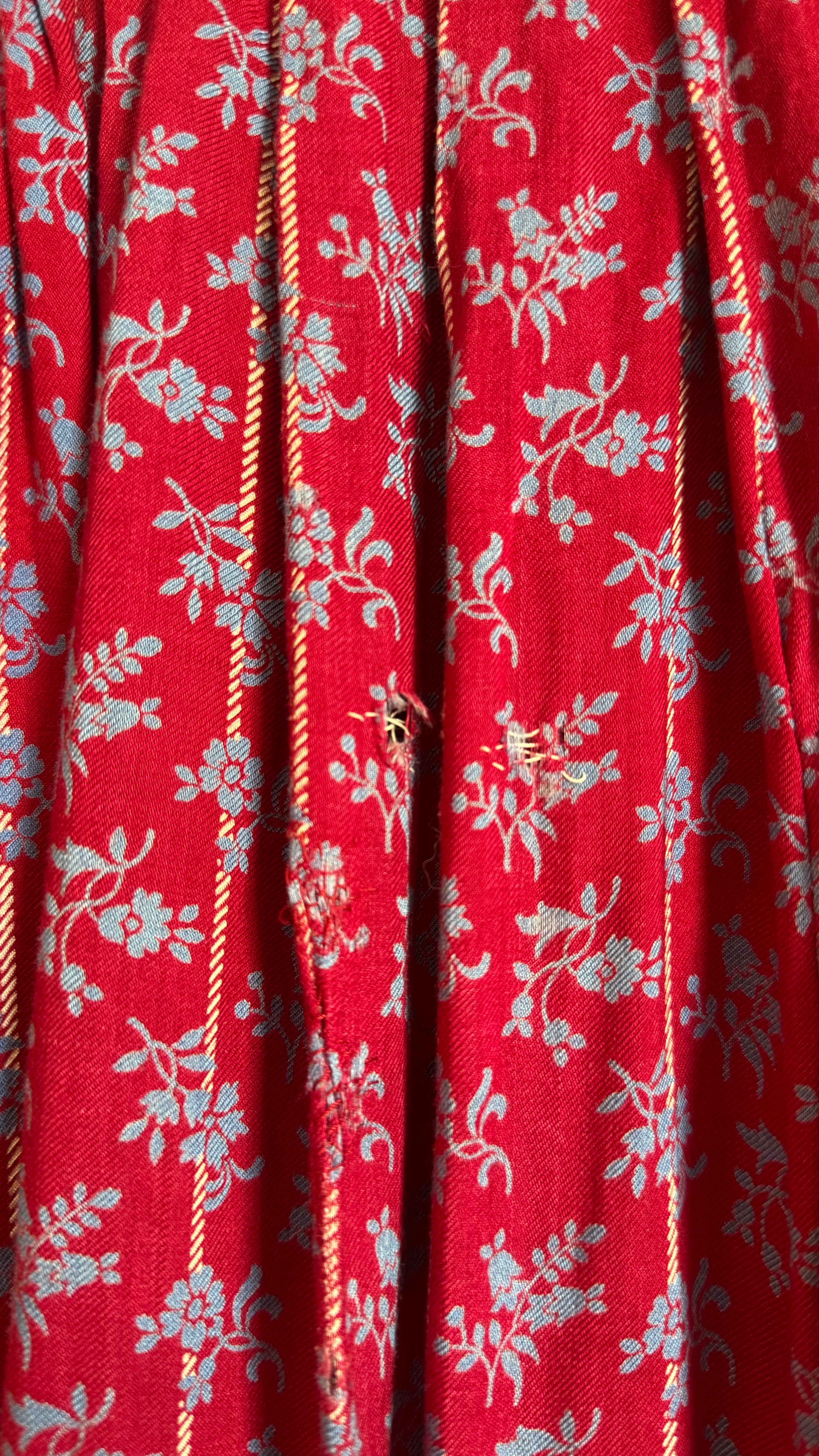 Vintage 1970s Blue and Burgundy Floral Folk Maxi Dress