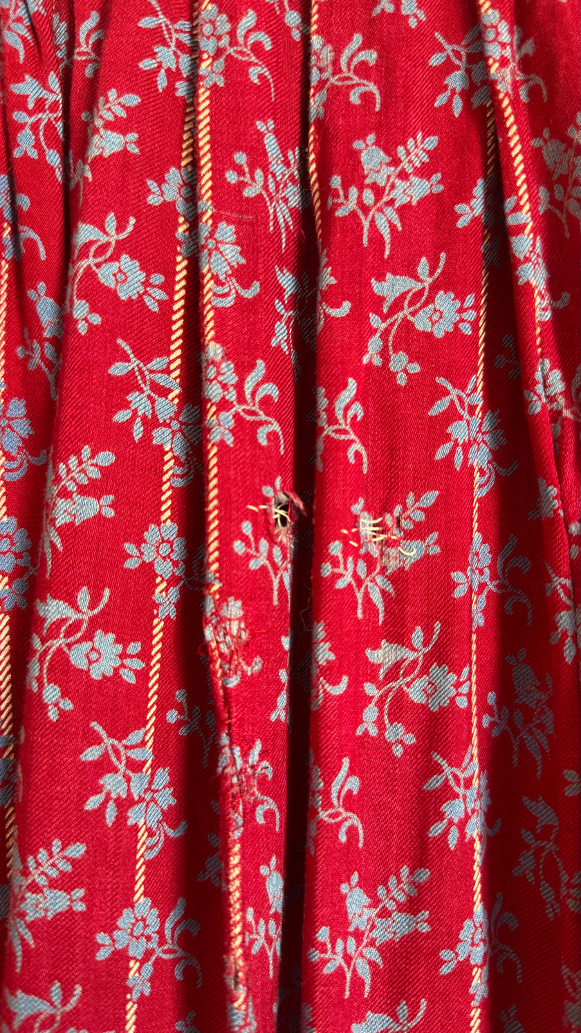 Vintage 1970s Blue and Burgundy Floral Folk Maxi Dress