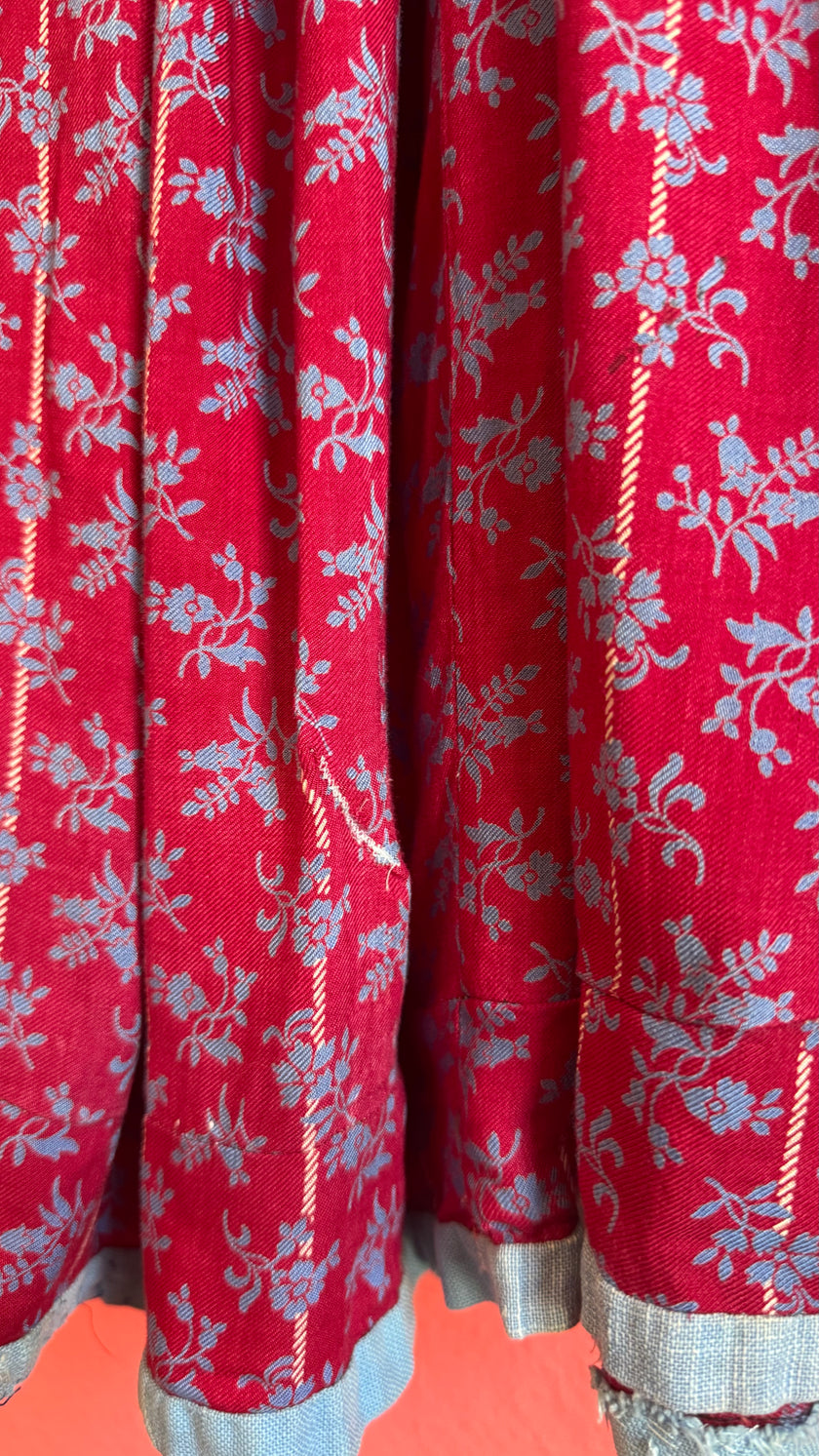 Vintage 1970s Blue and Burgundy Floral Folk Maxi Dress