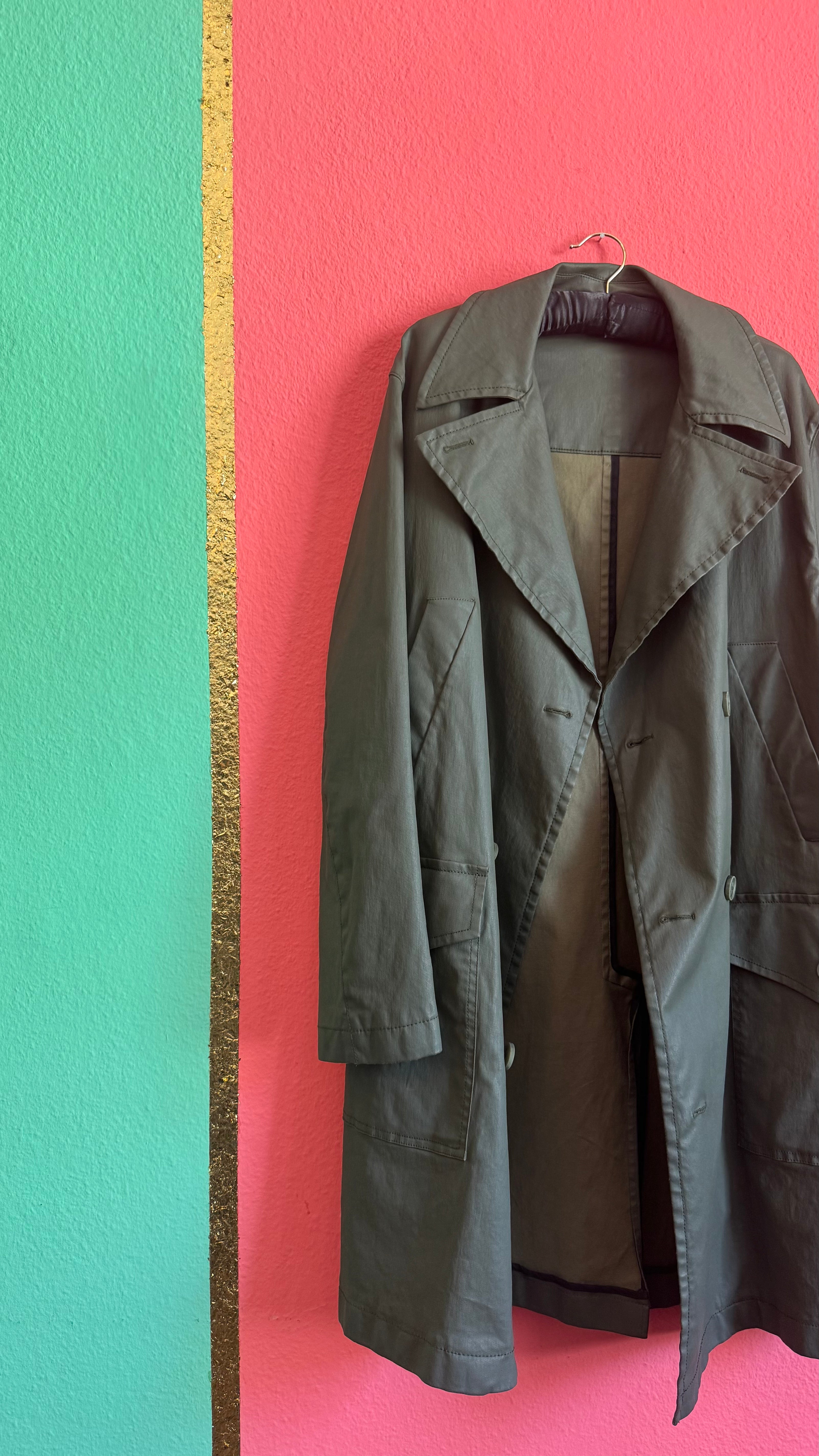 Vintage 1990s Military Green Waterproof Trench Coat