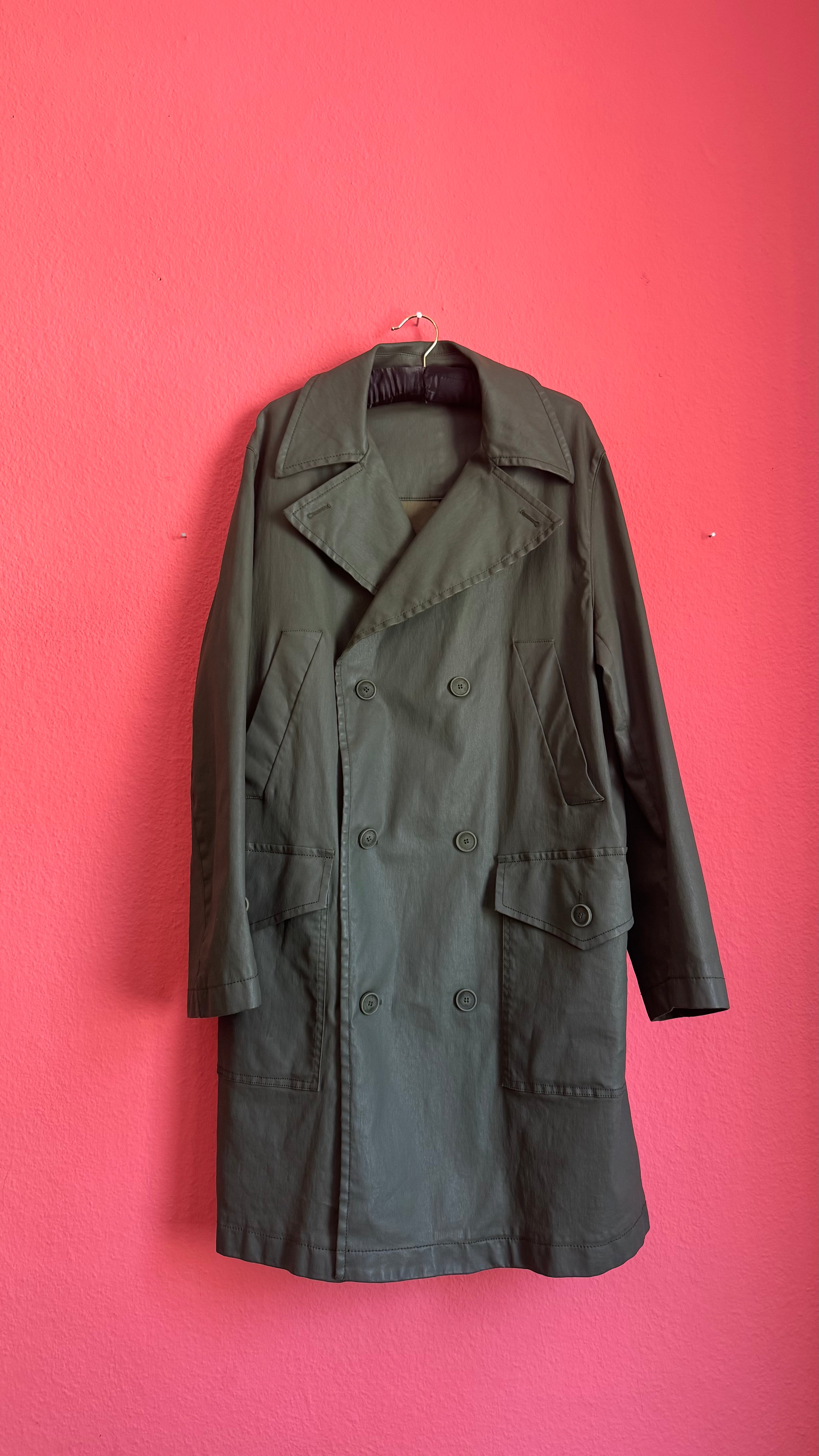 Vintage 1990s Military Green Waterproof Trench Coat
