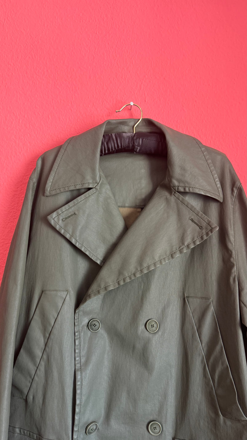 Vintage 1990s Military Green Waterproof Trench Coat