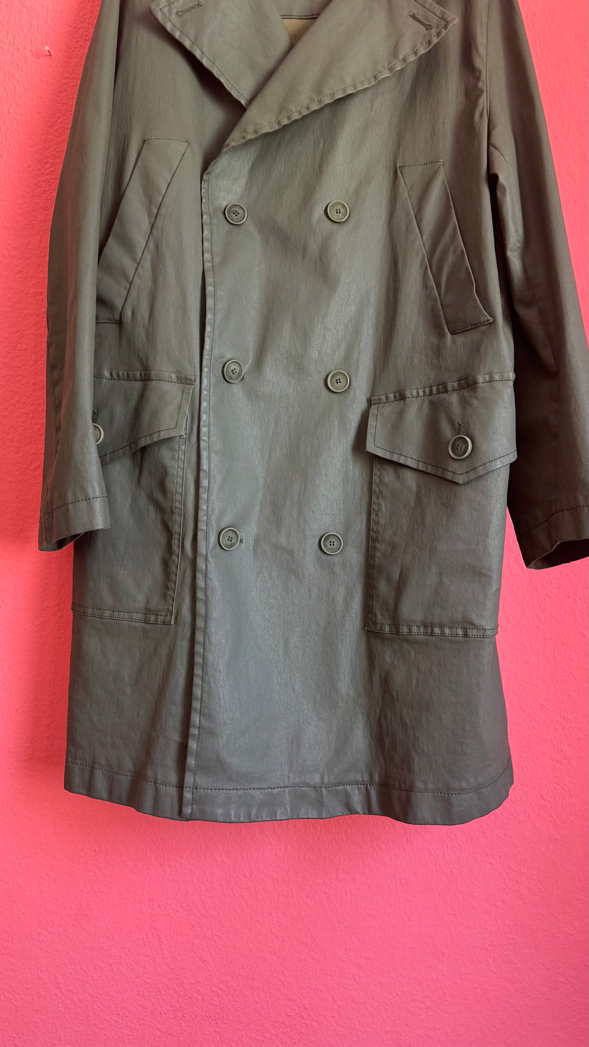 Vintage 1990s Military Green Waterproof Trench Coat