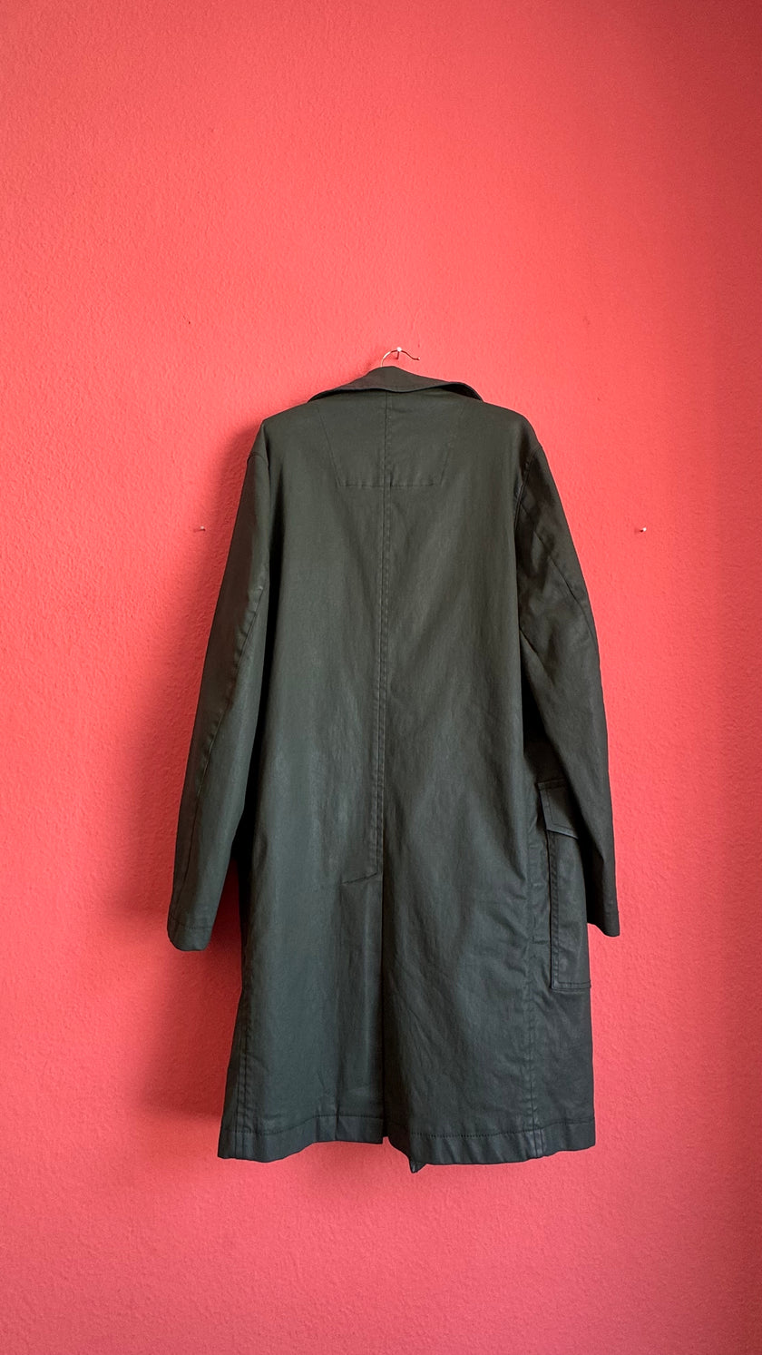 Vintage 1990s Military Green Waterproof Trench Coat