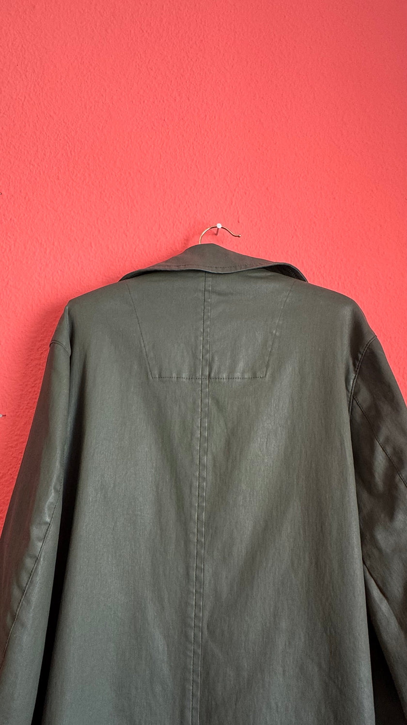 Vintage 1990s Military Green Waterproof Trench Coat