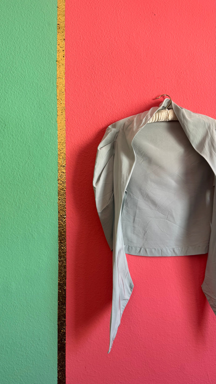 Vintage 1940s Pale Blue Silk Taffeta Tie-Front Bolero