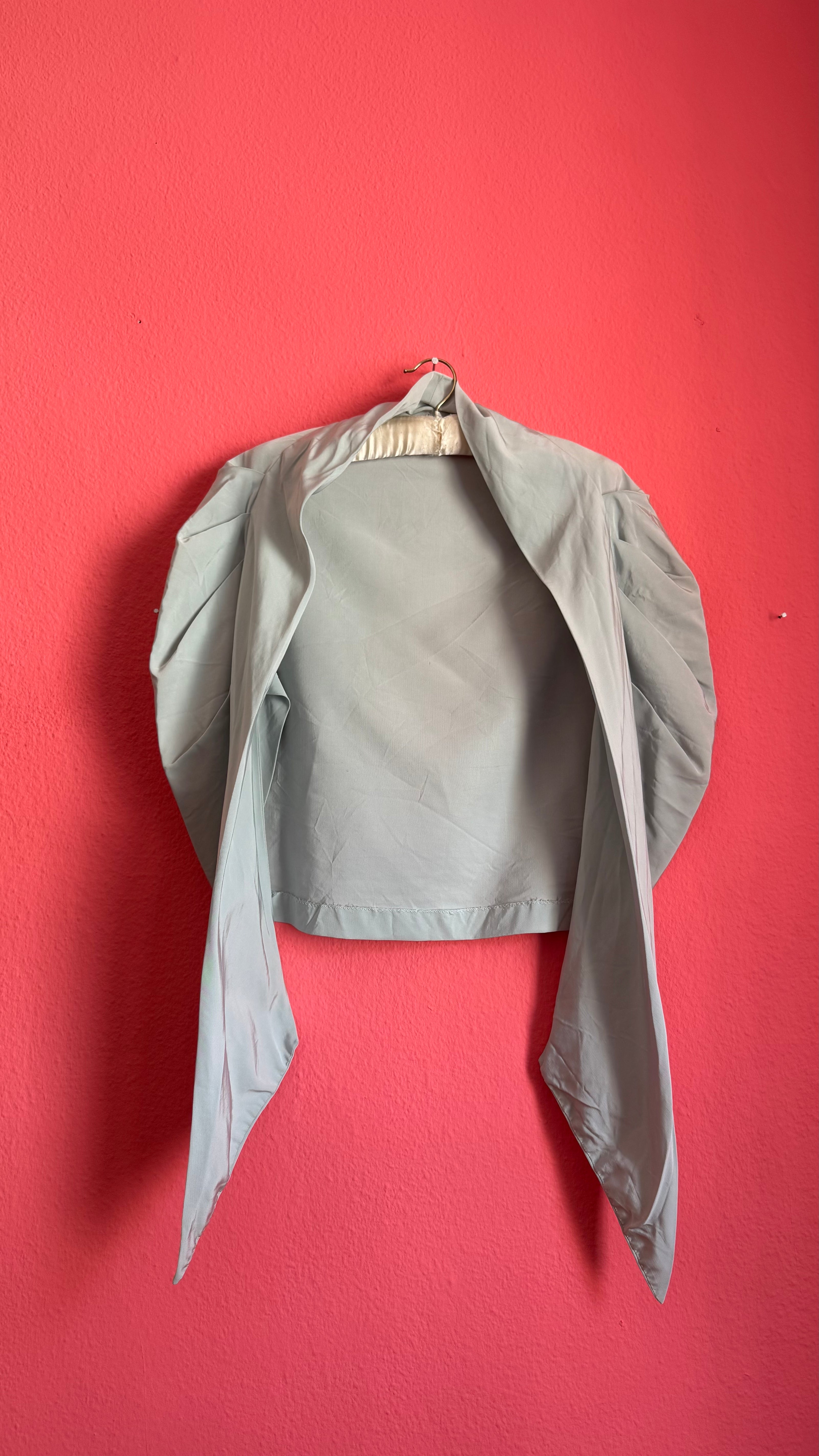 Vintage 1940s Pale Blue Silk Taffeta Tie-Front Bolero