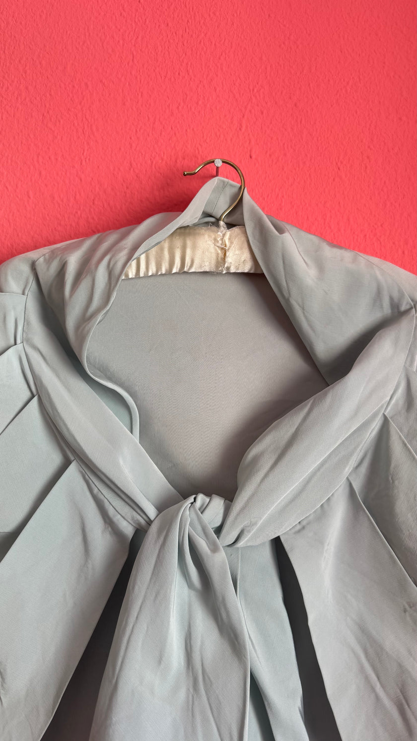 Vintage 1940s Pale Blue Silk Taffeta Tie-Front Bolero