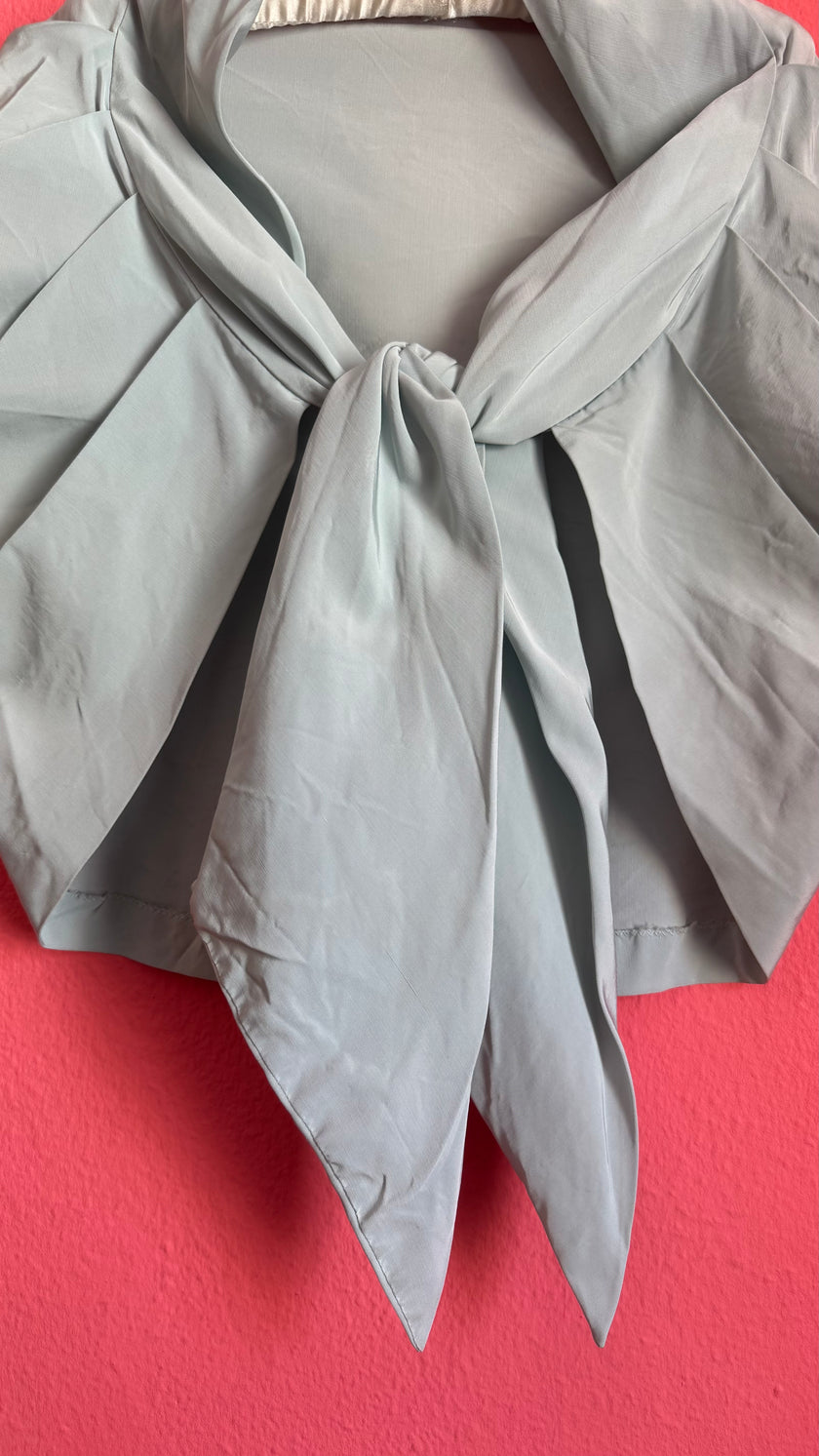 Vintage 1940s Pale Blue Silk Taffeta Tie-Front Bolero