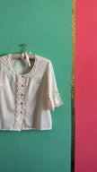 Vintage 1970s Ivory Synthetic Lace-Trim Blouse