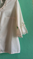 Vintage 1970s Ivory Synthetic Lace-Trim Blouse