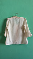 Vintage 1970s Ivory Synthetic Lace-Trim Blouse