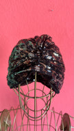 1920s Inspired Black Iridescent Sequin Turban Hat