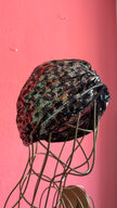 1920s Inspired Black Iridescent Sequin Turban Hat
