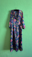 Vintage 1970s Blue Floral Synthetic Robe Dress