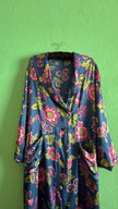 Vintage 1970s Blue Floral Synthetic Robe Dress