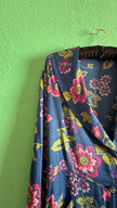 Vintage 1970s Blue Floral Synthetic Robe Dress
