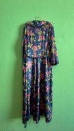 Vintage 1970s Blue Floral Synthetic Robe Dress
