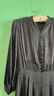 Vintage 1940s Black Rayon Button Front Evening Dress