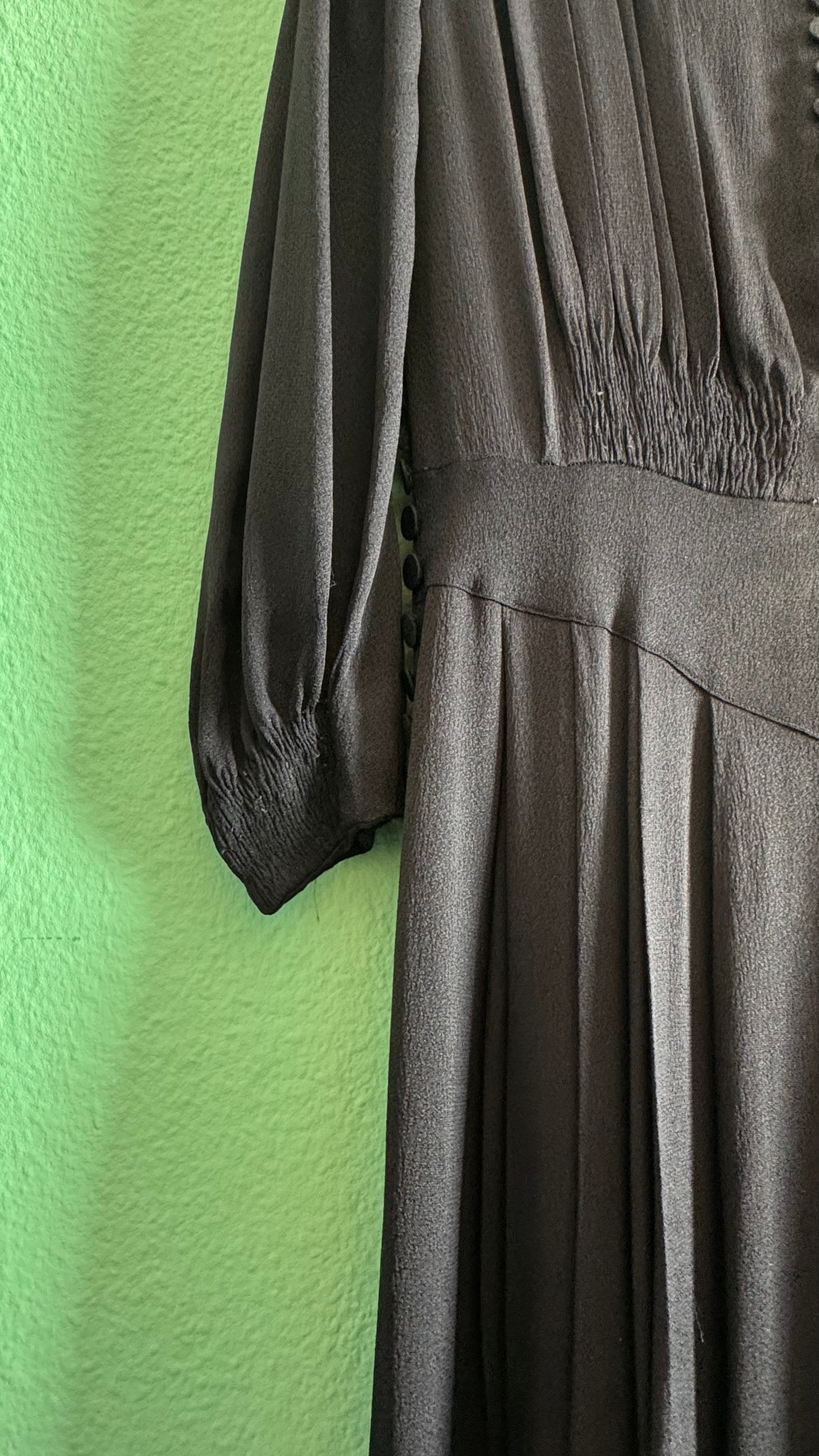 Vintage 1940s Black Rayon Button Front Evening Dress