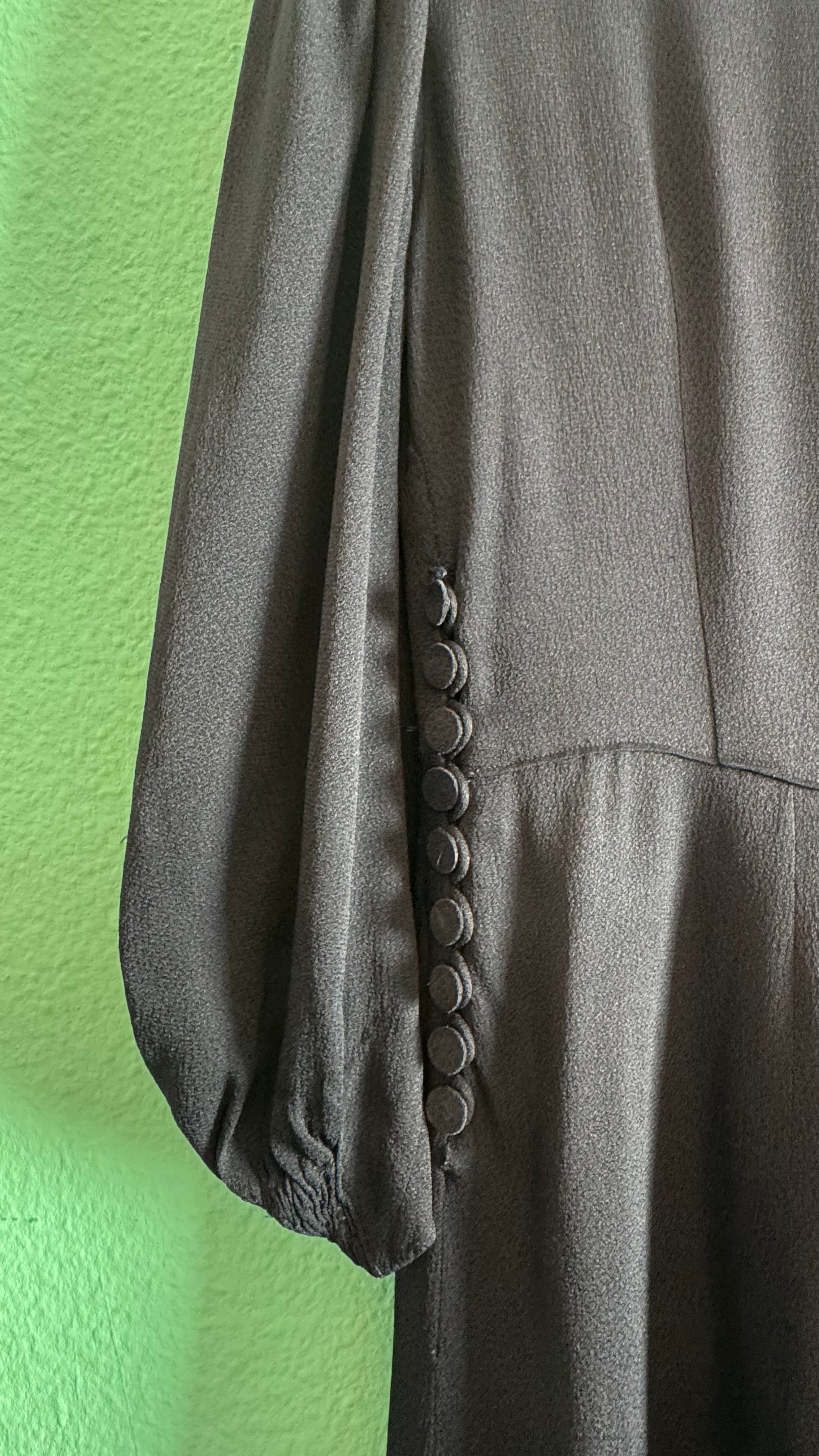 Vintage 1940s Black Rayon Button Front Evening Dress