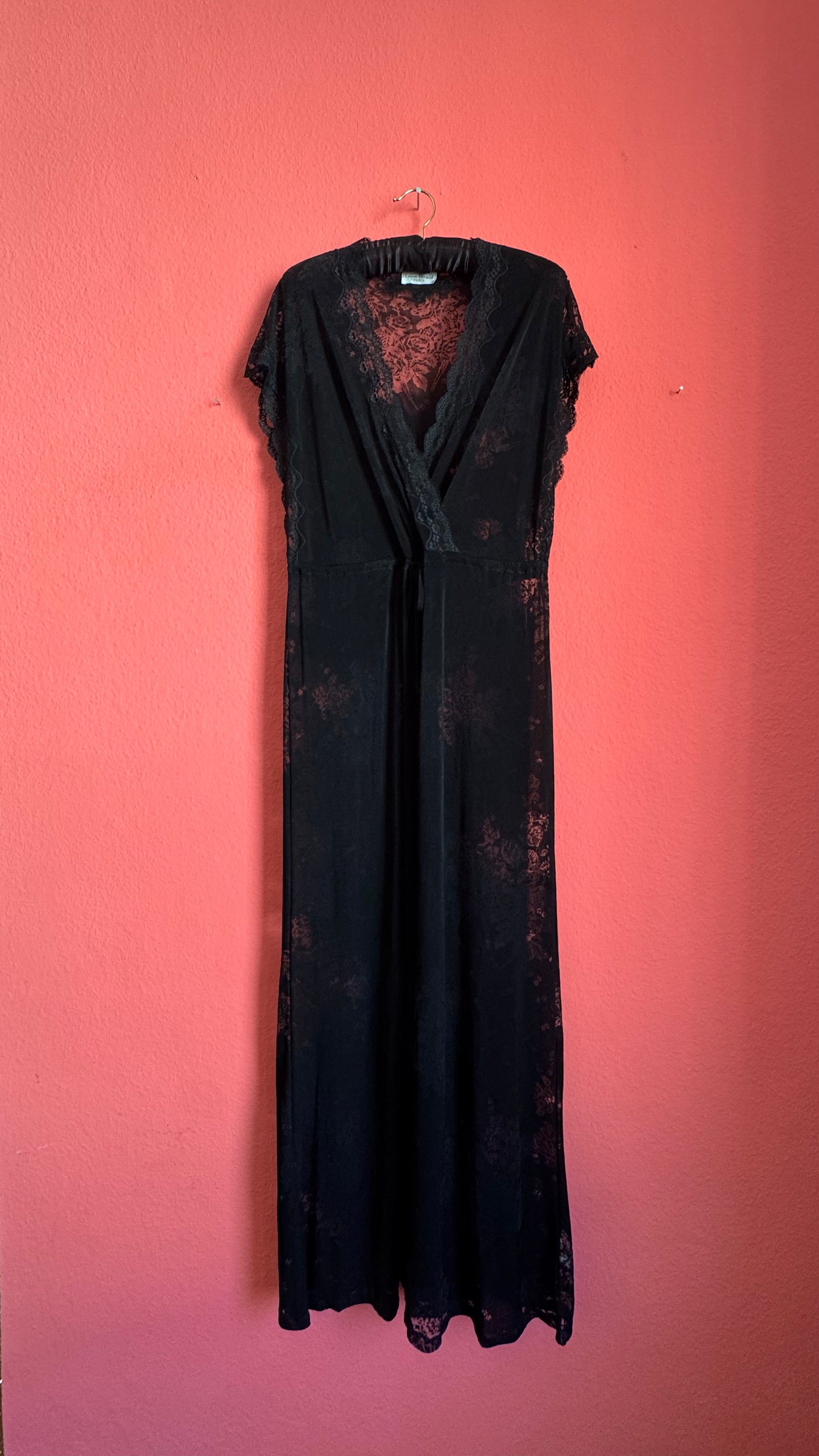 Vintage 1990s Louis Féraud Black Lace Lingerie Maxi Dress