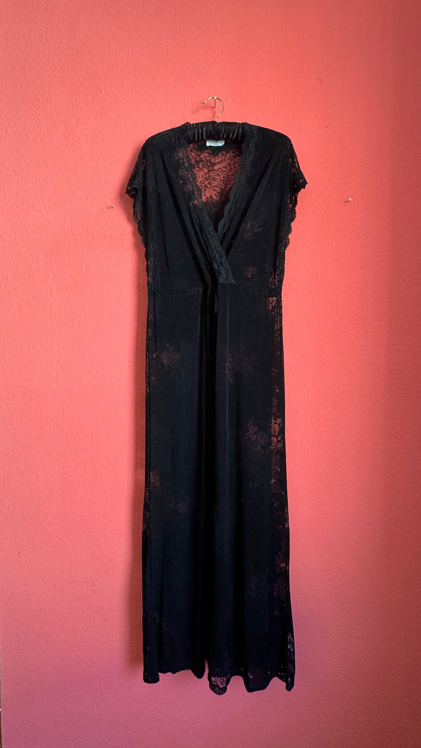 Vintage 1990s Louis Féraud Black Lace Lingerie Maxi Dress